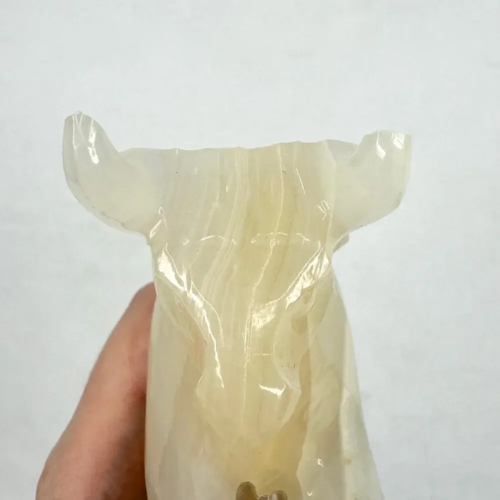 Vintage Hand Carved White Onyx Bull Figurine